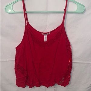 Red crop top with lace top and sides